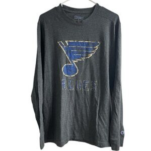STL Blues NHL Champion Gray Athletic Long Sleeve Tee Men’s‎ Size L Large